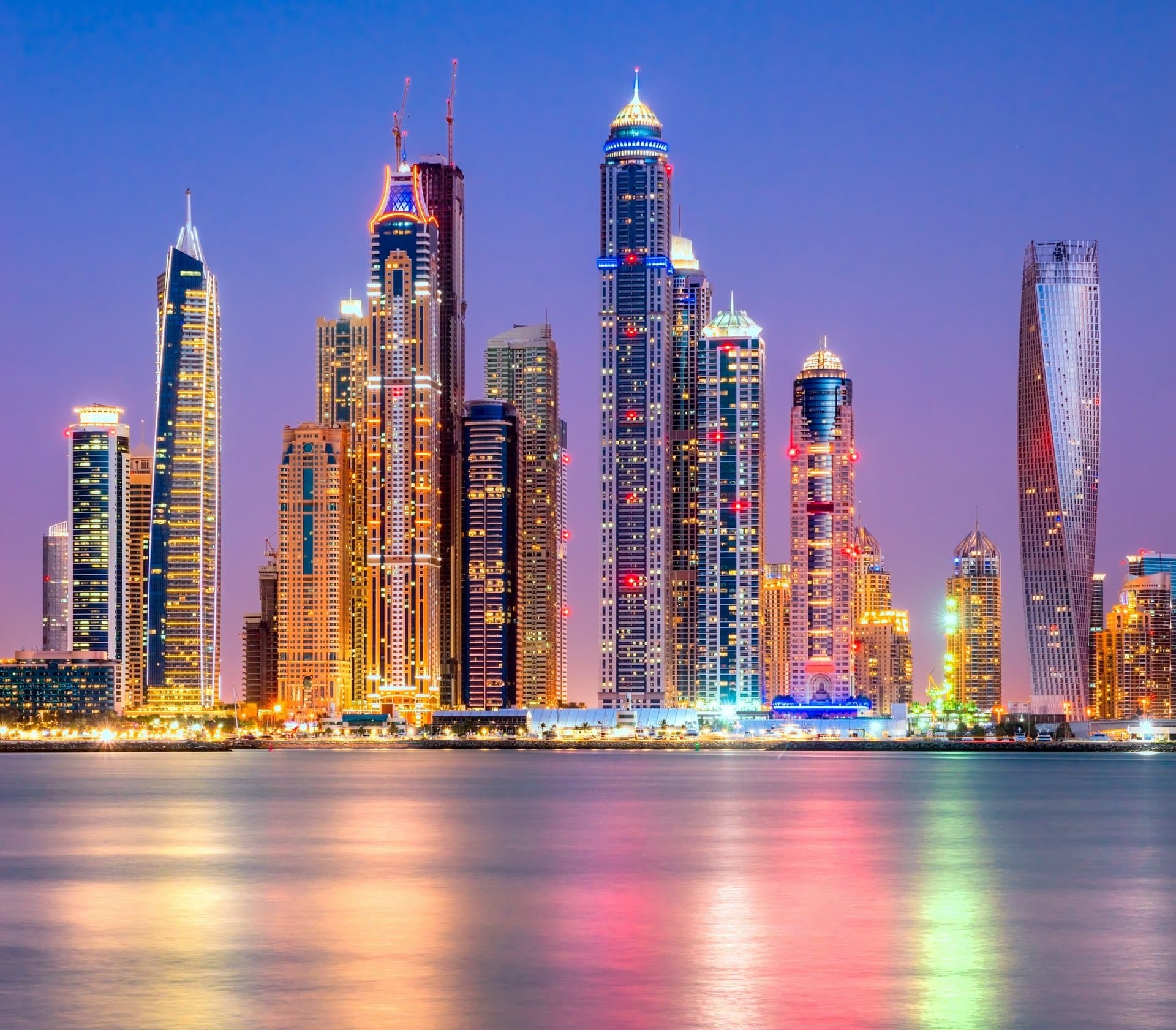 Dubai Marina skyline at dusk, home to many of the businesses that hire SAP professionals in the UAE