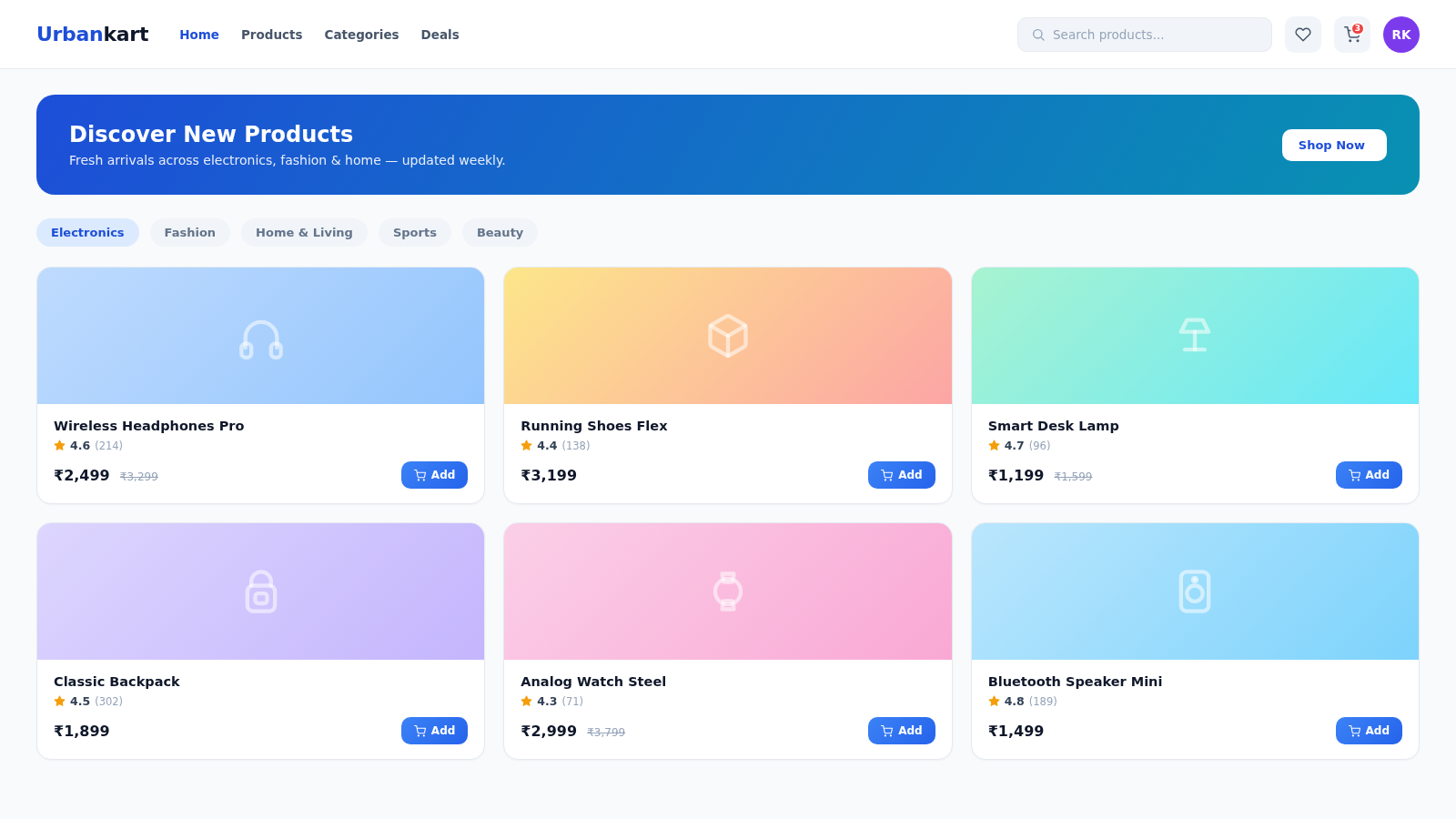 E-commerce application interface