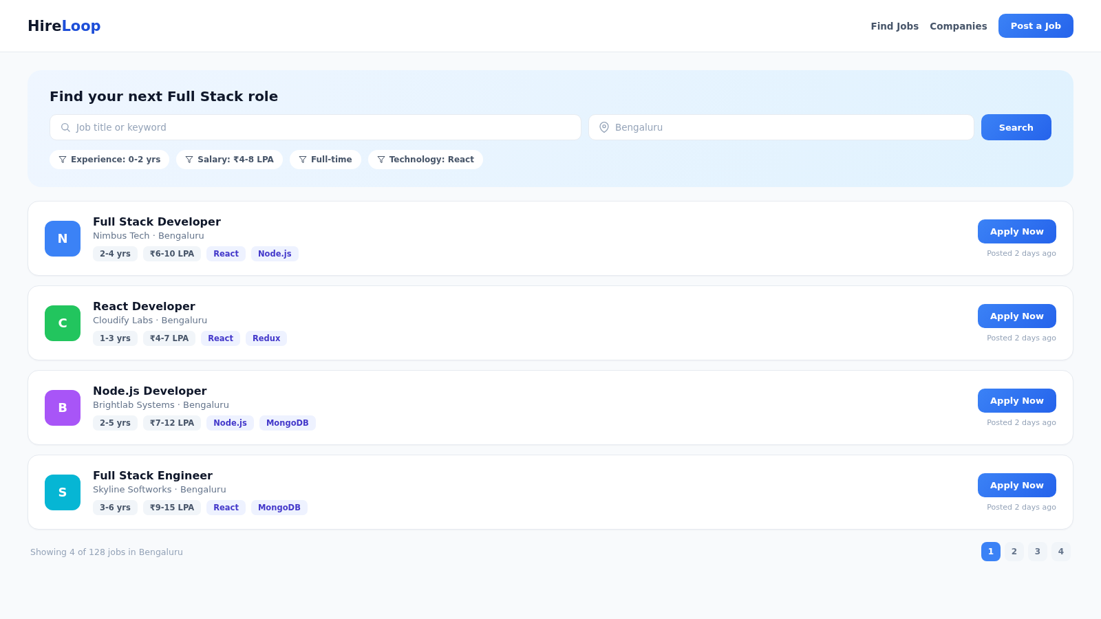 Job Portal application interface